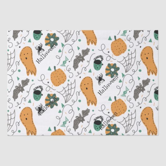 Papier Mousseline Illustrations de Doodles d'Halloween Citrouille mi (Recto)