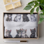 Papier Mousseline Illustrations de Kitten noir, blanc et gris (Cadeau)
