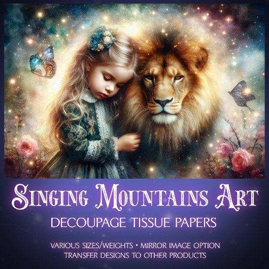 Papier Mousseline Imaginaire ami Lion et petite fille découpage