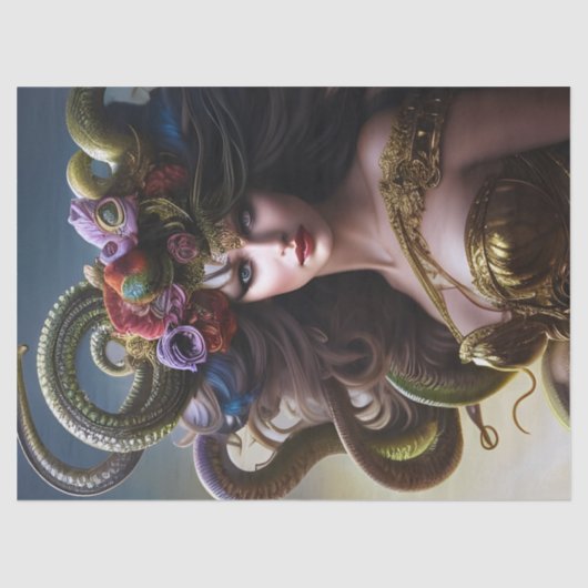 Papier Mousseline Imaginaire Belle Medusa Fleurs Serpents Découpage (Recto)