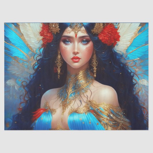 Papier Mousseline Imaginaire Blue Water Fairy Mermaid Decoupage (Recto)