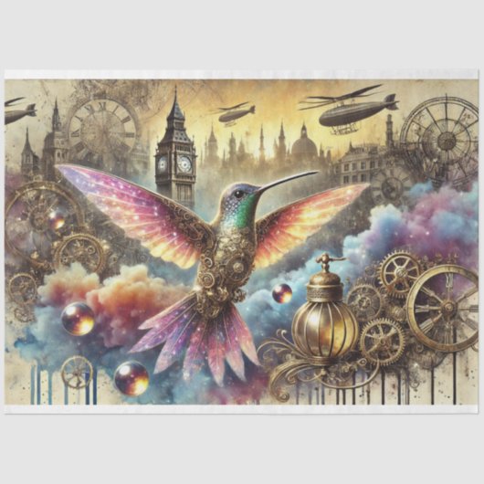 Papier Mousseline Imaginaire Colibri Steampunk paysage découpage (Recto)