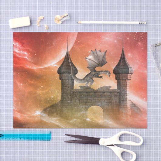 Papier Mousseline Imaginaire, dragon sur le château (Artisanat)
