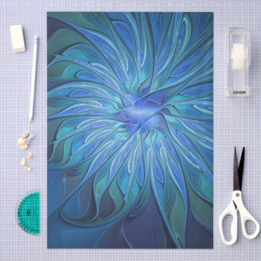 Papier Mousseline Imaginaire Fleur Bleue Motif, Art Fractal Abstrait (Artisanat)