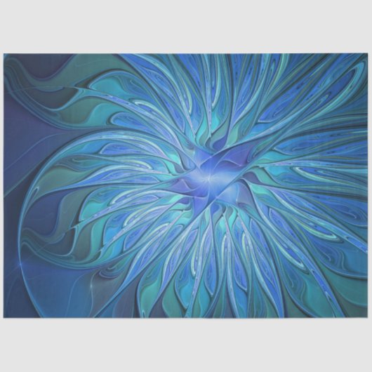 Papier Mousseline Imaginaire Fleur Bleue Motif, Art Fractal Abstrait (Recto)