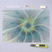 Papier Mousseline Imaginaire fleuri Moderne Bleu Vert Fractal Fleur (Artisanat)