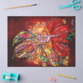 PAPIER MOUSSELINE IMAGINAIRE FLEURS ROUGES (Artisanat)