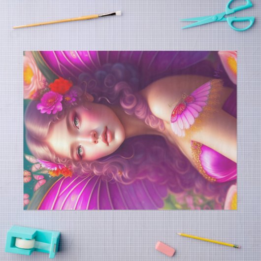 Papier Mousseline Imaginaire Fuchsia Fairy papillons Decoupage (Artisanat)