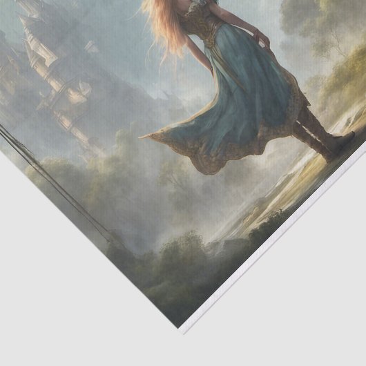 Papier Mousseline Imaginaire Girl avec Castle Decoupage (Détail)