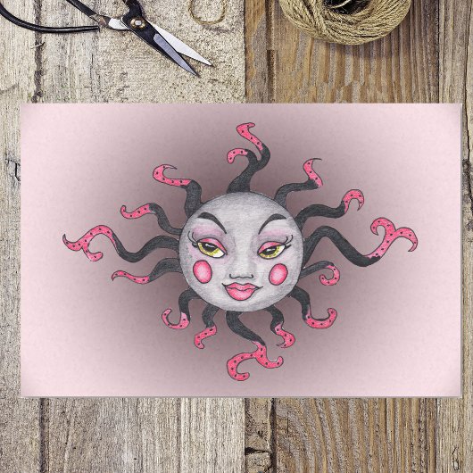 Papier Mousseline Imaginaire Gothique Noir Rose Soleil Déesse Visage