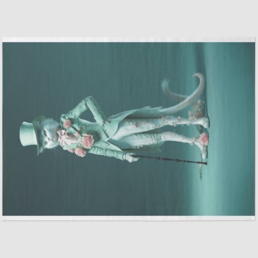 Papier Mousseline Imaginaire lunatique Fury Sage Green Chat Decoupag (Recto)