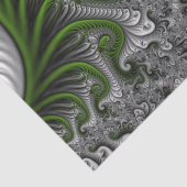 Papier Mousseline Imaginaire Monde Vert Et Gris Art Fractal Abstrait (Détail)