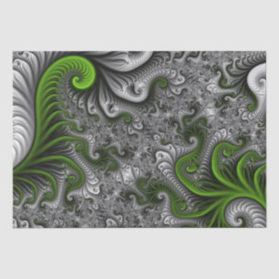 Papier Mousseline Imaginaire Monde Vert Et Gris Art Fractal Abstrait