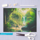 Papier Mousseline Imaginaire Paradis tropical Paysage avec cascade (Artisanat)