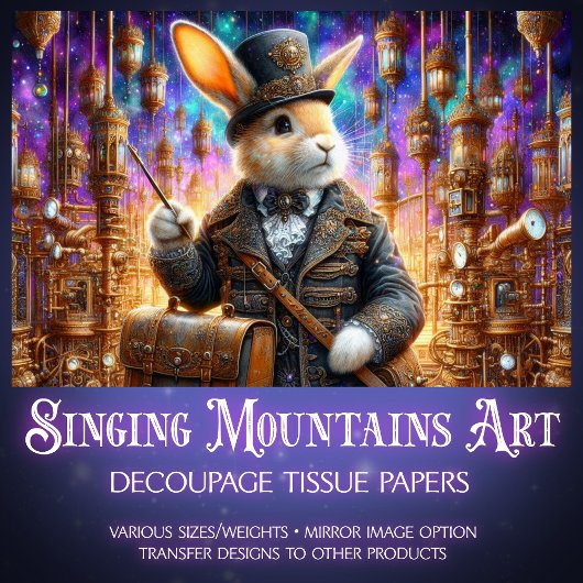 Papier Mousseline Imaginaire Rabbit mécanique Steampunk Decoupage