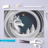 Papier Mousseline Imaginaire Wolf Tissue Paper on Blue Arrière - pla (Artisanat)