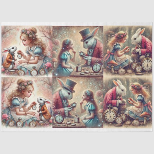 Papier Mousseline Imaginaire Wonderland Rabbit Alice Découpage (Recto)