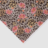 Papier Mousseline Impression animale léopard exotique et fleurs rose (Détail)