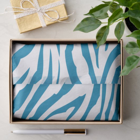 Papier Mousseline Impression Aqua Blue Zebra (Cadeau)