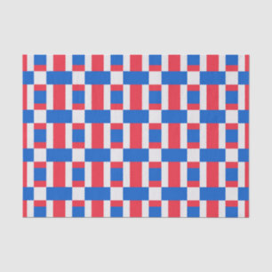 Papier Mousseline Impression Blocée Rouge Blanc Et Bleu