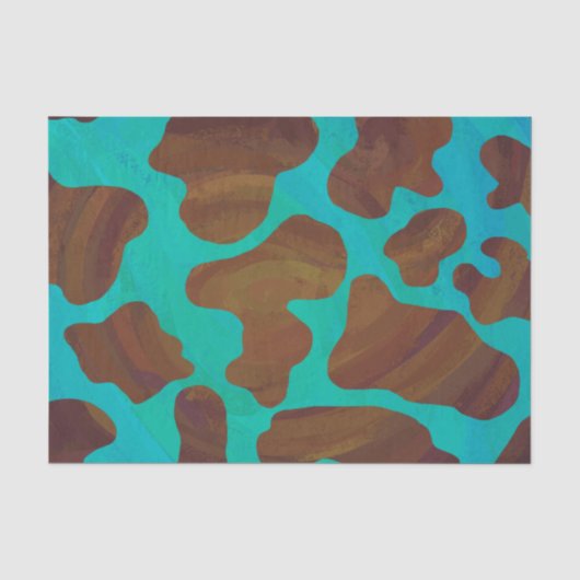 Papier Mousseline Impression Brown et Turquoise de vache (Recto)