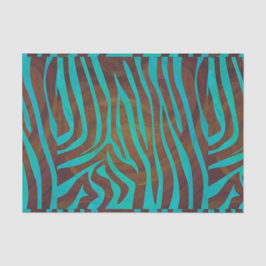 Papier Mousseline Impression Brown et Turquoise Zebra (Recto)