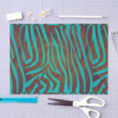 Papier Mousseline Impression Brown et Turquoise Zebra (Artisanat)