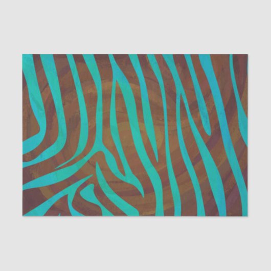Papier Mousseline Impression Brown et Turquoise Zebra (Recto)