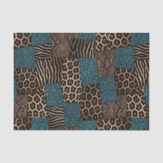 Papier Mousseline Impression d'animaux africains patchwork | Marron  (Recto)