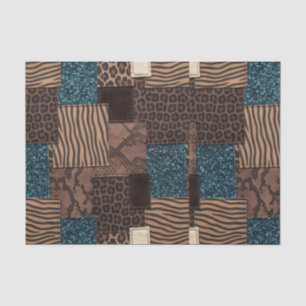 Papier Mousseline Impression d'animaux africains patchwork Marron