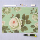 Papier Mousseline Impression de fleurs italiennes vertes et blanches (Artisanat)