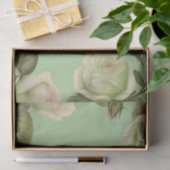 Papier Mousseline Impression de fleurs italiennes vertes et blanches (Cadeau)