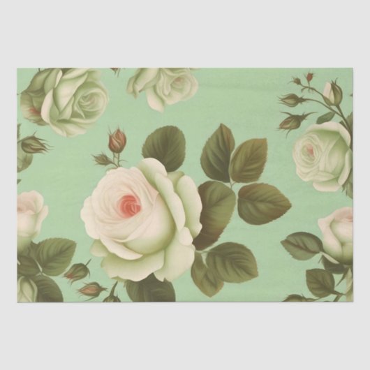 Papier Mousseline Impression de fleurs italiennes vertes et blanches (Recto)