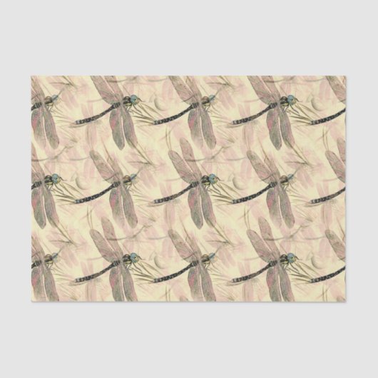 Papier Mousseline Impression de libellules vintages (Recto)