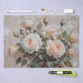 Papier Mousseline Impression de roses roses et blanches Découpage / (Artisanat)