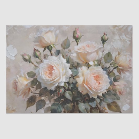 Papier Mousseline Impression de roses roses et blanches Découpage / (Recto)