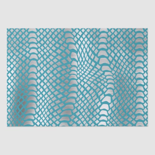 Papier Mousseline Impression de serpent d'argent bleu turquoise (Recto)