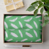 Papier Mousseline Impression en plumes blanches sur vert jade (Cadeau)