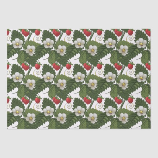 Papier Mousseline Impression florale à feuille verte et fleur blanch (Recto)