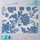 Papier Mousseline Impression florale d'inspiration victorienne bleue (Artisanat)