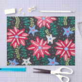 Papier Mousseline Impression florale rouge et noire (Artisanat)