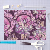 Papier Mousseline Impression florale tirée par la main pourpre rose (Artisanat)