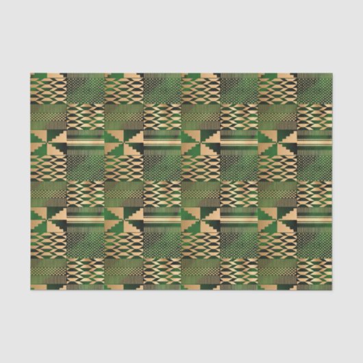 Papier Mousseline Impression Kwanzaa Kente (Vert/Or) (Recto)