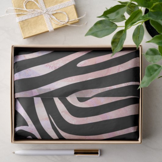 Papier Mousseline Impression noire et rose Zebra (Cadeau)