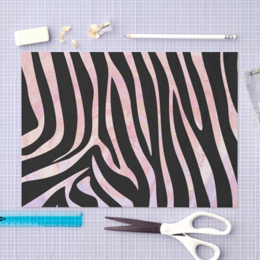 Papier Mousseline Impression noire et rose Zebra (Artisanat)
