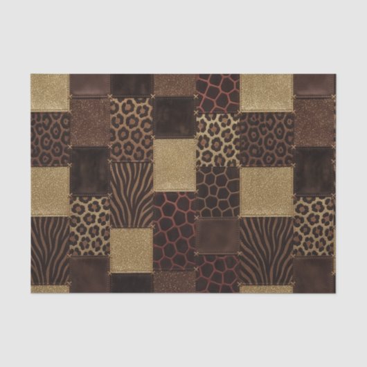Papier Mousseline Impression patchwork animaux africains | Marron et (Recto)