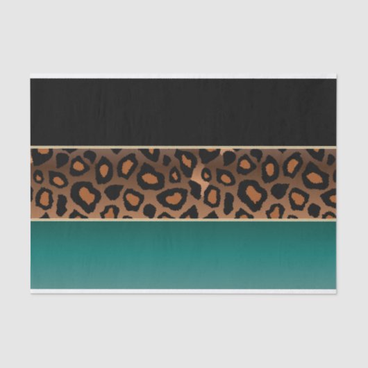 Papier Mousseline Impression Turquoise, noire et jaguar (Recto)