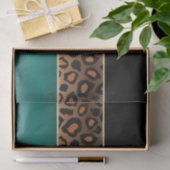 Papier Mousseline Impression Turquoise, noire et jaguar (Cadeau)