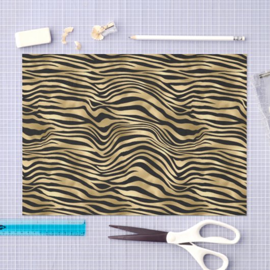 Papier Mousseline Impression Zèbre Or Design  (Artisanat)