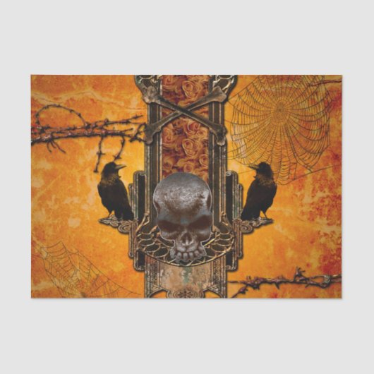 Papier Mousseline Impressionnant crâne et corbeau (Recto)